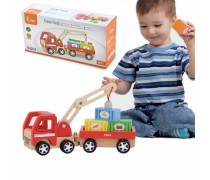 Žaislinis medinis sunkvežimis su kranu ir konteineriais | Viga 50690